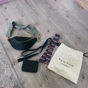 Pom Pom London Green Crossbody Bag with Straps